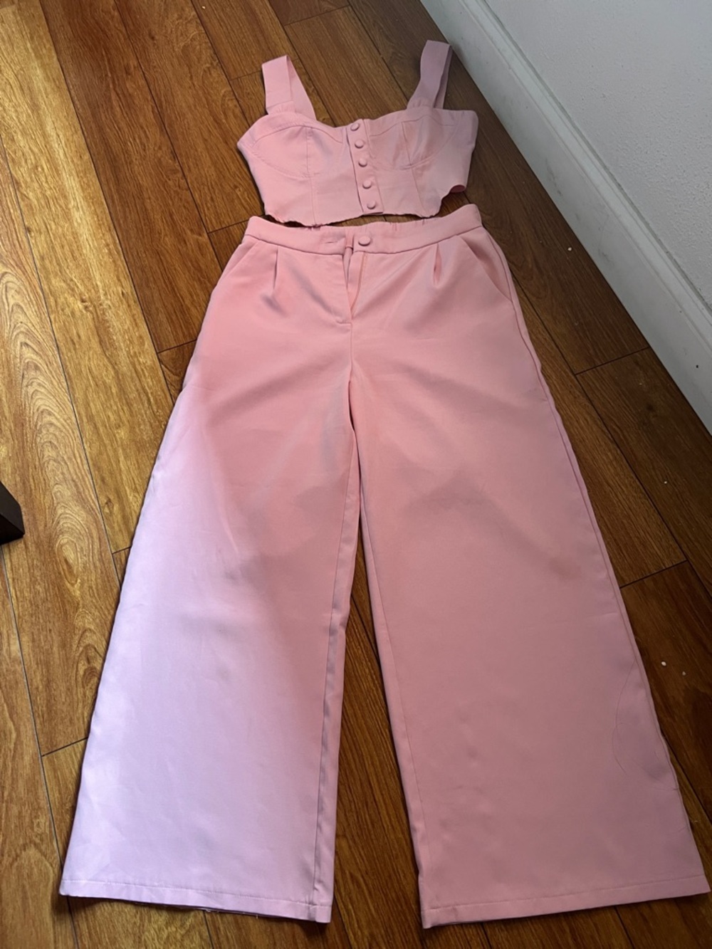 High-Waist Wide-Leg Pants in Soft Pink